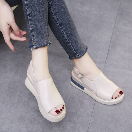 main image1Wedge Sandals for Women Summer Casual Open Toe Solid Color Female Sandals Buckle Strap Ladies Fashion