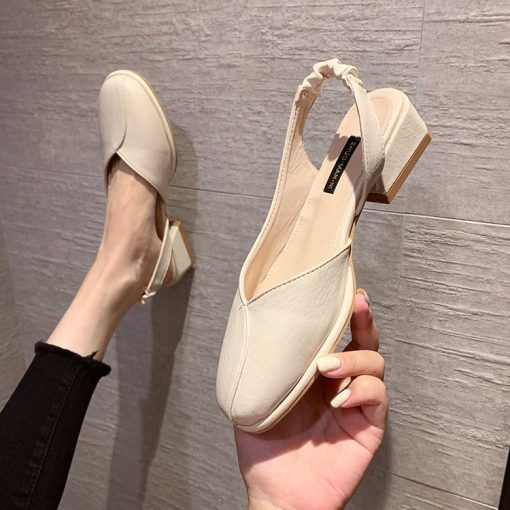 main image1White high heels women s thick heel 2022 new sandals shallow mouth retro grandma shoes soft