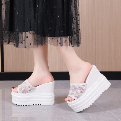 main image1Women Slippers Summer Sequins Platform Wedge Slides Woman Bling Leather Beach Sandals Open Toe Casual Shoes