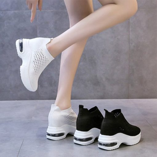 main image1Women Sneakers Breathable Female Knitted Shoes Thick Bottom Walking Shoes Soft Comfortable Spring Air Cushion Summer