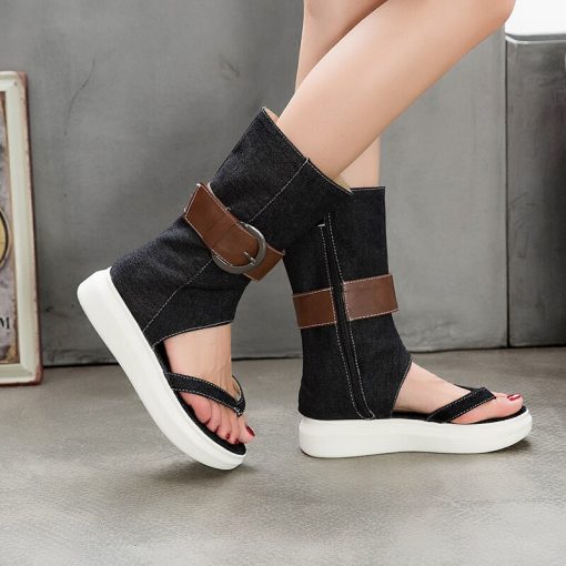 main image1Women Summer Denim Sandals with Platform Girls Fashion Gladiator Style Shoes Thick Sole Height Increasing Big