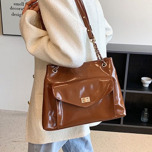 main image1Women s Casual Shoulder Bags Quality Oil Wax Skin Tote Bag Simple Brand Designer Handbag Female