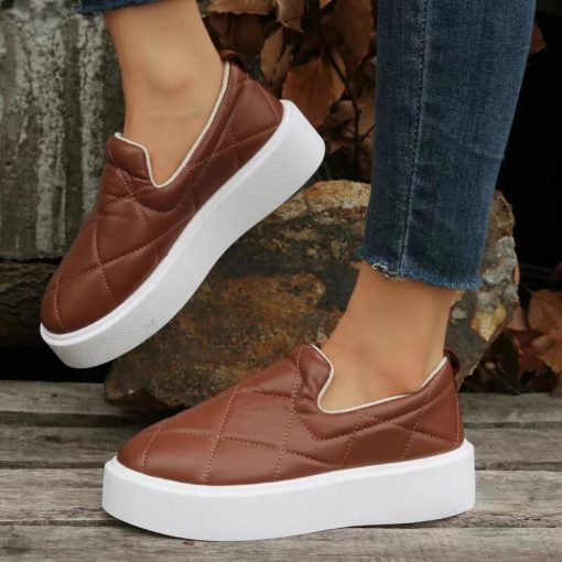 main image1Women s Flat Shoes White Leather Platform Fashion Loafers 2023 New Style Slip On Round Toe
