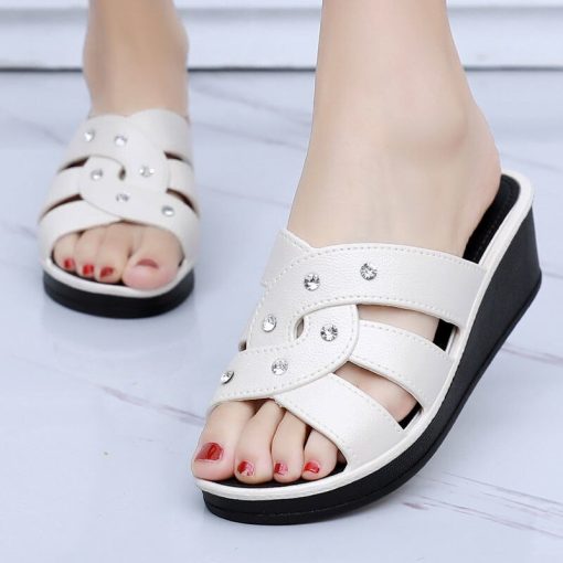 main image1Women s High Heel Slippers Summer Wear Thick Bottom Fashion Home Non Slip Mother Shoes Soft 1