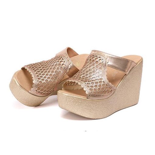 main image1YAERNI High Heel Sandals For Women Summer Peep Toe Lace Mesh Wedge Heels Sandal Women Shoes