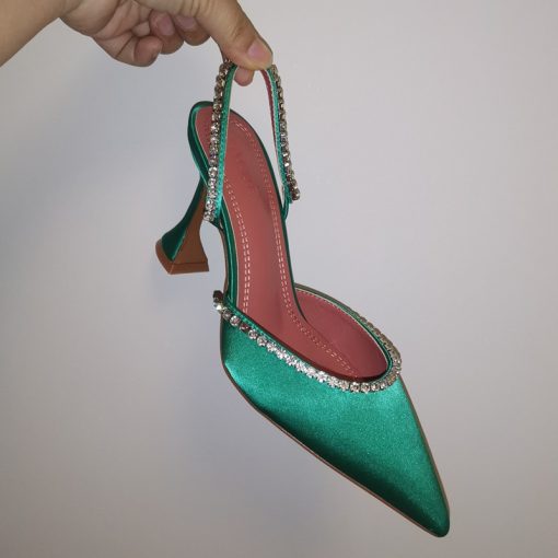 main image22021 Rhinestones satin Women Pumps Slippers Elegant Pointed toe High heels Lady Mules Sildes Summer Fashion