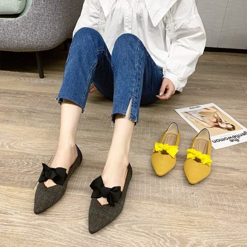 main image22021 Women s Flat Shoes Ballet Breathable Knit Pointed Moccasin Mixed Color Soft Women Zapatos De