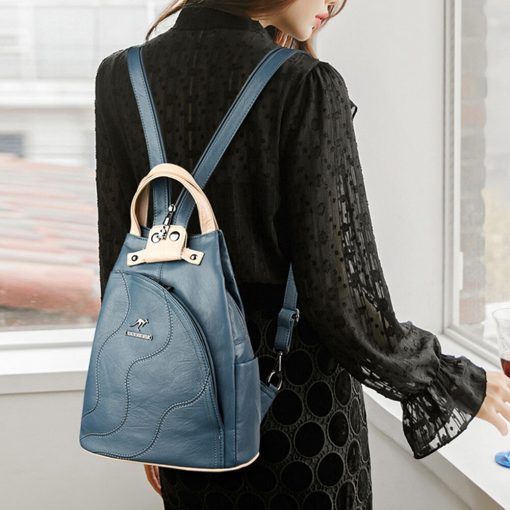 main image22022 Designer Women Leather Backpack Patchwork Soft Multi Function Small Backpack Female Ladies Shoulder Bag Girl