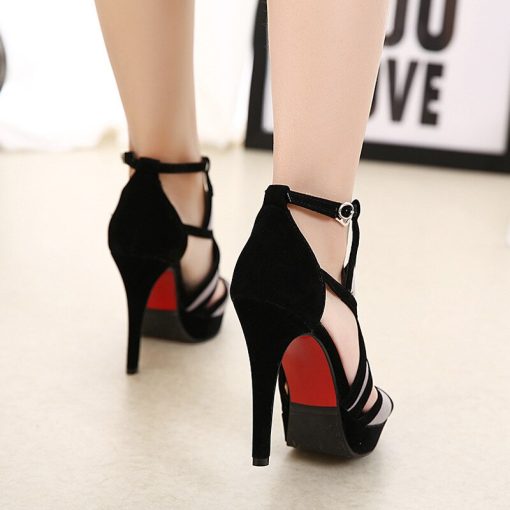 main image22022 European Station Sandals Flock Buckle Strap Color matching Hollow Thin Heels 11CM Women Shoes