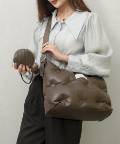 main image2Brands Sapce Padded Large Tote Bag Designer Women Handbags Luxury Nylon Down Cotton Shoulder Bags Plaid
