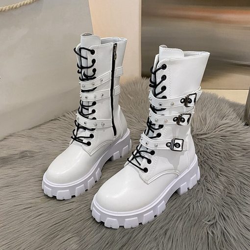 main image2Goth Boots Woman Winter 2022 WOMEN ANKLE BOOTS Platform Shoes Sneakers Studded Belt Buckle Punk Army