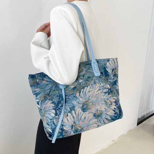 main image2High Capacity Totes Women Canvas Shopping Bag Oil Painting Female Canvas Shoulder Bag Eco Handbag Reusable