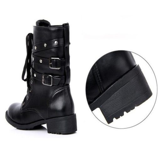 main image2New Female Black Large Size Boots Retro Fashion Wild Shorts Belt Buckle Motorcycle Couple Military Boots