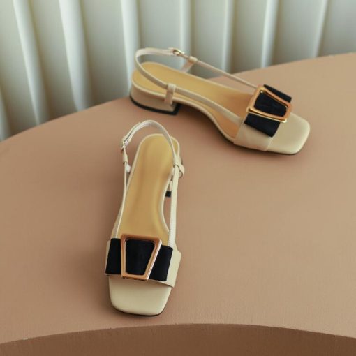 main image2New Summer Women Sandals Square Buckle Fish Mouth Thick Heel Metal Low Heel Female Sandal Fashion