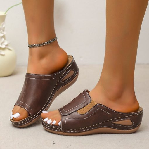 main image2Rimocy Outdoor Casual Wedges Sandals Women 2022 Summer Open Toe Non slip Beach Slippers Woman Pu