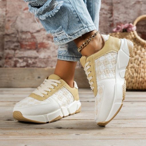 main image2Sneakers Women s 2023 Spring New Casual Lace Up American Thick Sole Color Contrast Platform Sneakers