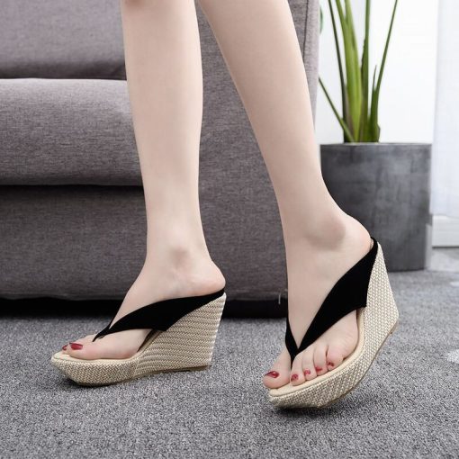 main image2Stylish Women s Heel Flip Flops Black High Heels White Sandals Women Mules Slippers Ladies Summer