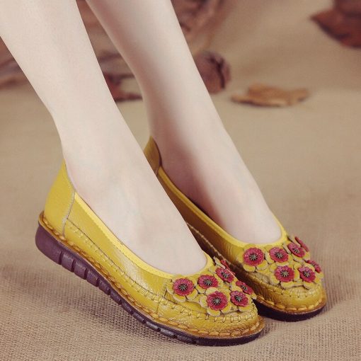 main image2Vintage Ballet Flats Women s Green Loafers Floral Shallow Shoes Ladies Retro Slip On Comfort Driving