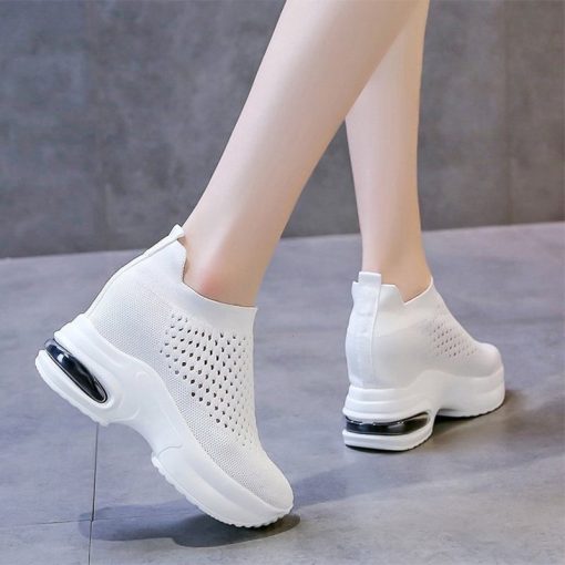 main image2Women Sneakers Breathable Female Knitted Shoes Thick Bottom Walking Shoes Soft Comfortable Spring Air Cushion Summer