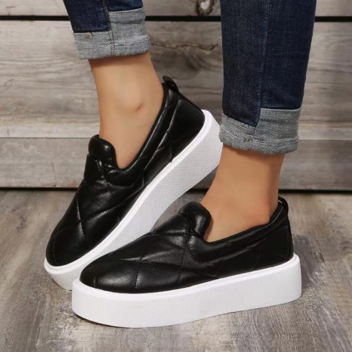 main image2Women s Flat Shoes White Leather Platform Fashion Loafers 2023 New Style Slip On Round Toe