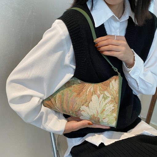 main image2Women s Underarm Bags Autumn 2022 Trendy New Oil Painting Shoulder Bag Cute Simple Handbags And
