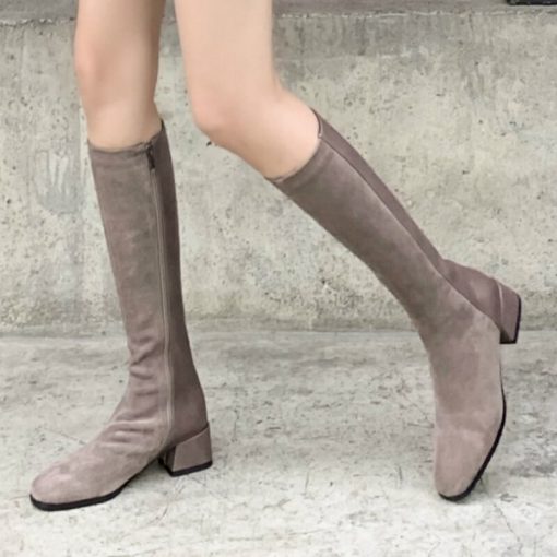 main image2Women s Winter High Boots Quality Suede Knee High Boots Flock Casual Low Heel Autumn Winter