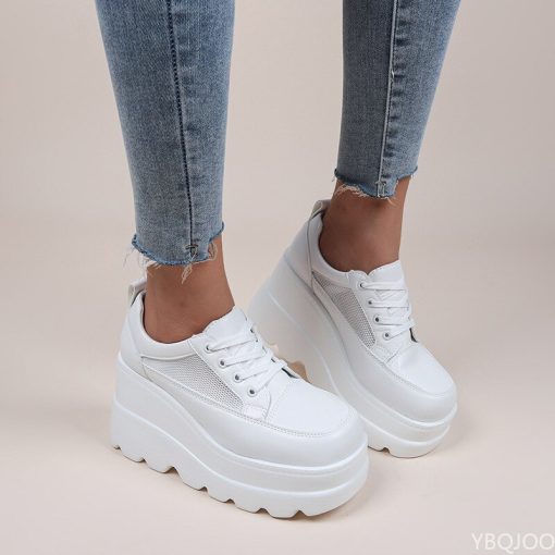 main image32022 NEW White Wedge Sneakers Shoes Platform Breathable Hollow Shoes Chunky Platform Heel Pumps Shoes Women 1