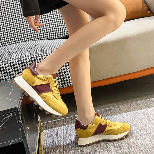 main image3CXJYWMJL Genuine Leather Women Casual Sports Shoes Autumn Thick Bottom Running Sneakers Fashion Ladies Chunky Vulcanized