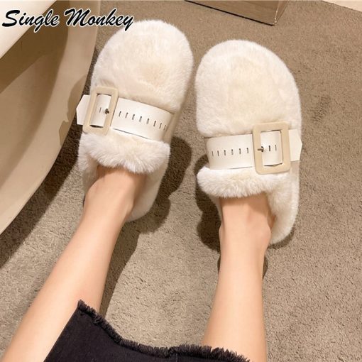 main image3Designer Fur Flats Platform Shoes Women Slippers 2022 New Winter Fad Home Slides Warm Boots Mujer