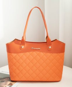 main image3Fashion PU Leather Tote Bag Rhombic Jacquard Letter Label Simple Style Elegant Wild Street Female Women