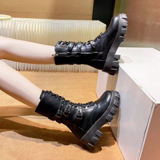 main image3Goth Boots Woman Winter 2022 WOMEN ANKLE BOOTS Platform Shoes Sneakers Studded Belt Buckle Punk Army