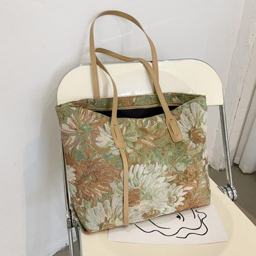 main image3High Capacity Totes Women Canvas Shopping Bag Oil Painting Female Canvas Shoulder Bag Eco Handbag Reusable