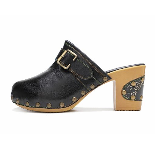 main image3Shoes For Women Sandals 2022 Fashion Basic Ethnic Retro Genuine Leather Square heel 7 5CM Round