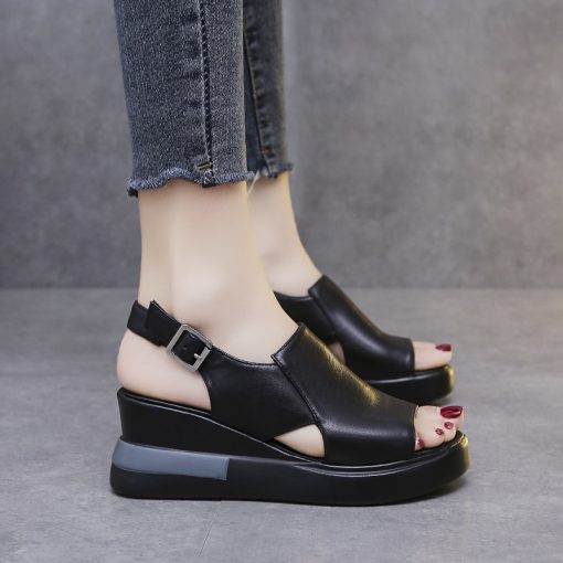 main image3Wedge Sandals for Women Summer Casual Open Toe Solid Color Female Sandals Buckle Strap Ladies Fashion