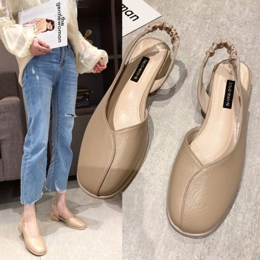 main image3White high heels women s thick heel 2022 new sandals shallow mouth retro grandma shoes soft