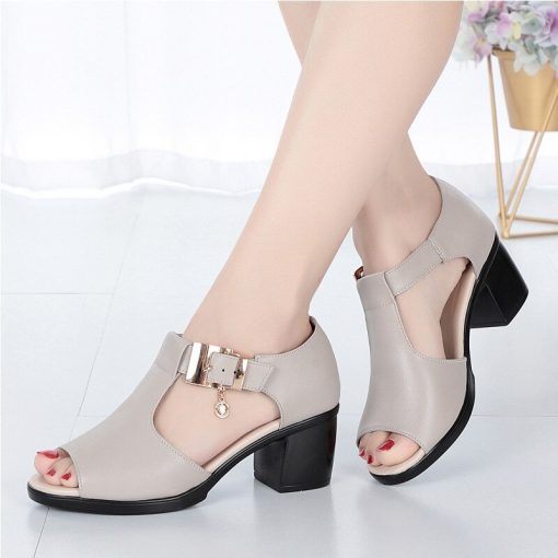 main image3Women Fashion Fish Mouth Shoes Chunky Heel Metal Decorative Buckle Sandals Casual Shoes 2022 Sandals Summer