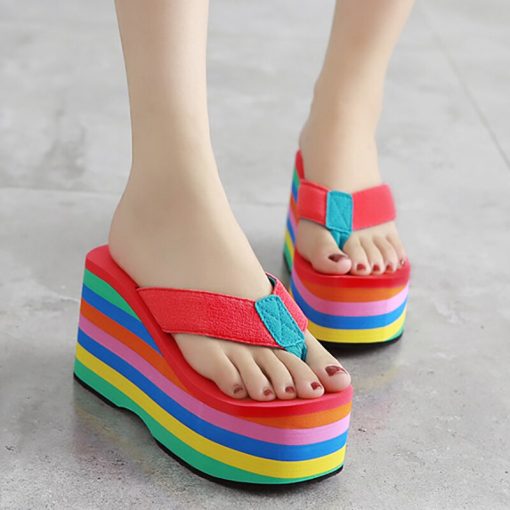 main image3Women Flip Flops Beach Shoes Wedge Sandals Super High 10CM Heels Casual Peep Toe Platform Slippers