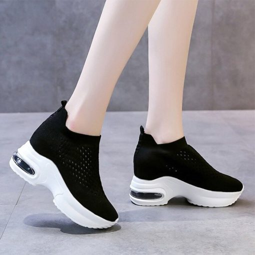 main image3Women Sneakers Breathable Female Knitted Shoes Thick Bottom Walking Shoes Soft Comfortable Spring Air Cushion Summer