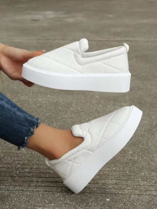 main image3Women s Flat Shoes White Leather Platform Fashion Loafers 2023 New Style Slip On Round Toe