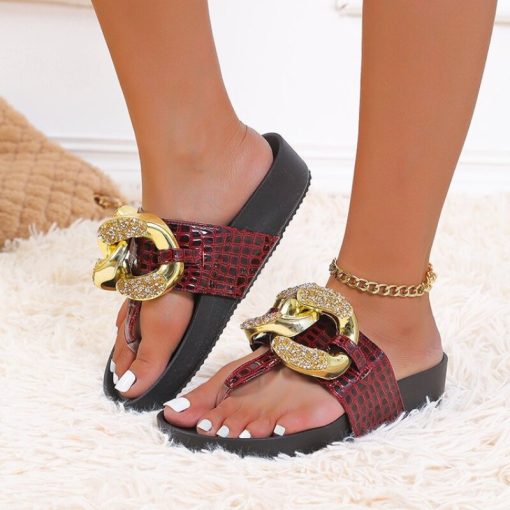 main image3Women s Summer Flip Flops Thick Bottom Open Toe Slippers Round Toe Plus Size Metal Buckle