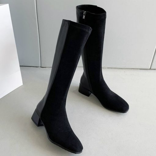 main image3Women s Winter High Boots Quality Suede Knee High Boots Flock Casual Low Heel Autumn Winter