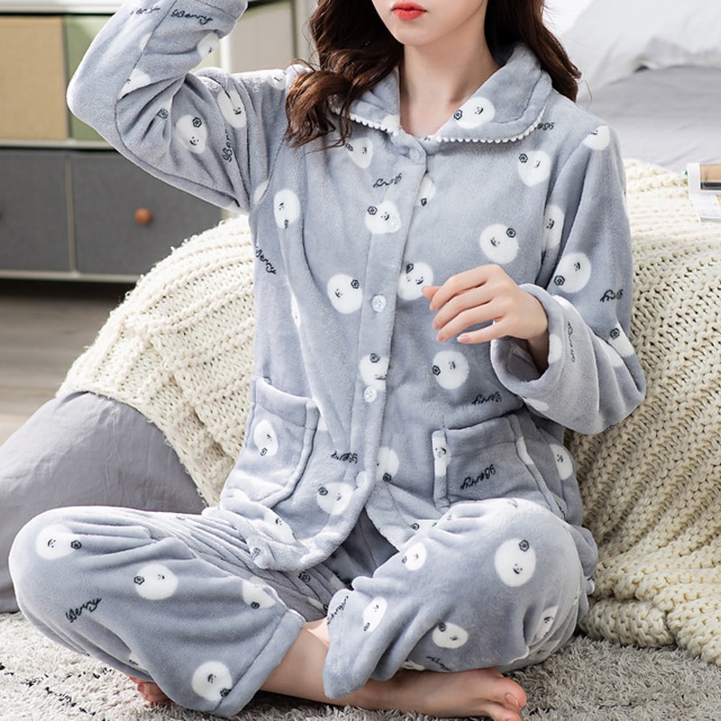 main image3dot print Warm Pajamas Women Winter Flannel Pajama Sets For Female set Thick Korean Style Lovely