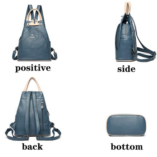 main image42022 Designer Women Leather Backpack Patchwork Soft Multi Function Small Backpack Female Ladies Shoulder Bag Girl