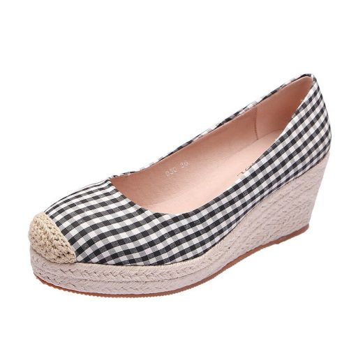 main image42022 Fashion Wedges Heels Shoes Women Canvas Footwear Spring Summer Casual Women Shoes Plaid Ladies Wedge