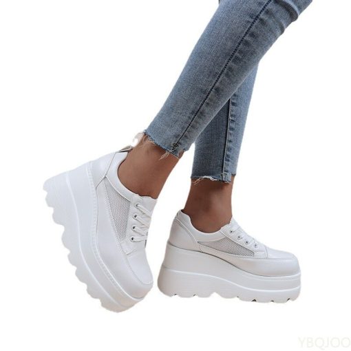 main image42022 NEW White Wedge Sneakers Shoes Platform Breathable Hollow Shoes Chunky Platform Heel Pumps Shoes Women 1