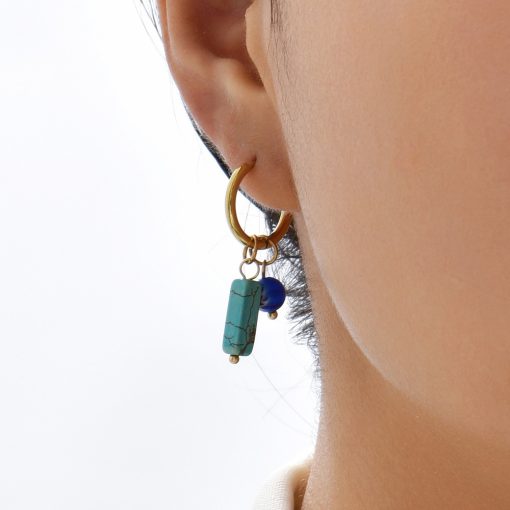 main image4Bohemian Handmade Natural Stone Beads Hoop Earrings for Women Golden Color Stainless Steel Circle Huggie Hoops