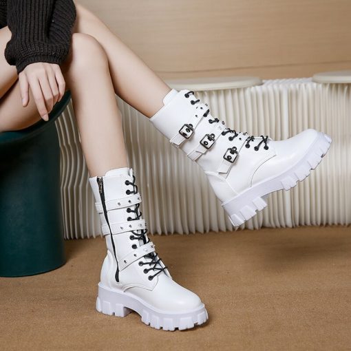 main image4Goth Boots Woman Winter 2022 WOMEN ANKLE BOOTS Platform Shoes Sneakers Studded Belt Buckle Punk Army