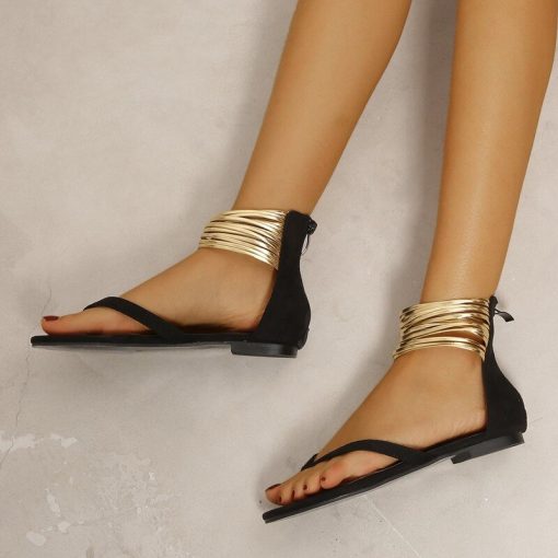 main image4Summer 2022 New Fashion Women Romen Open Toe Shoes Flip Flops Flat Sandals Women Plus Size