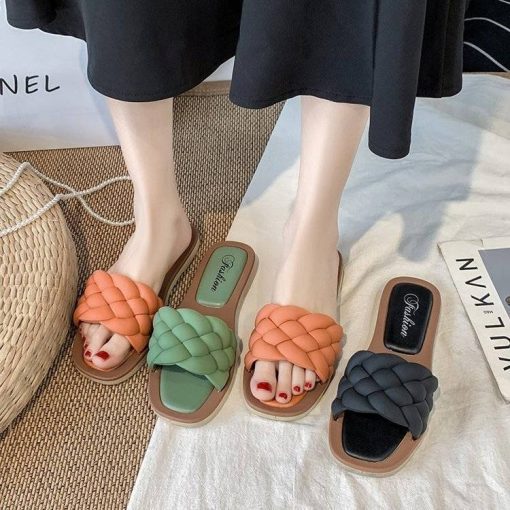 main image4Summer Women Slippers Fashion PVC Female Outdoor BeachCasual Flat Flip Flop Indoor Woven Slippers Zapatillas Mujer