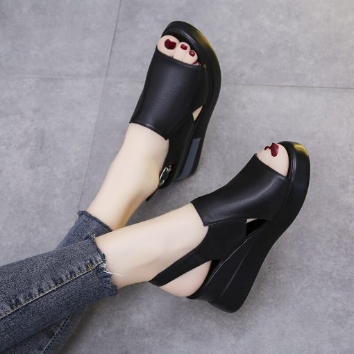 main image4Wedge Sandals for Women Summer Casual Open Toe Solid Color Female Sandals Buckle Strap Ladies Fashion